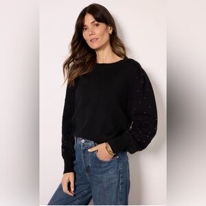 Evereve Arya Studded Pullover Sweater Black Size XS Crewneck
